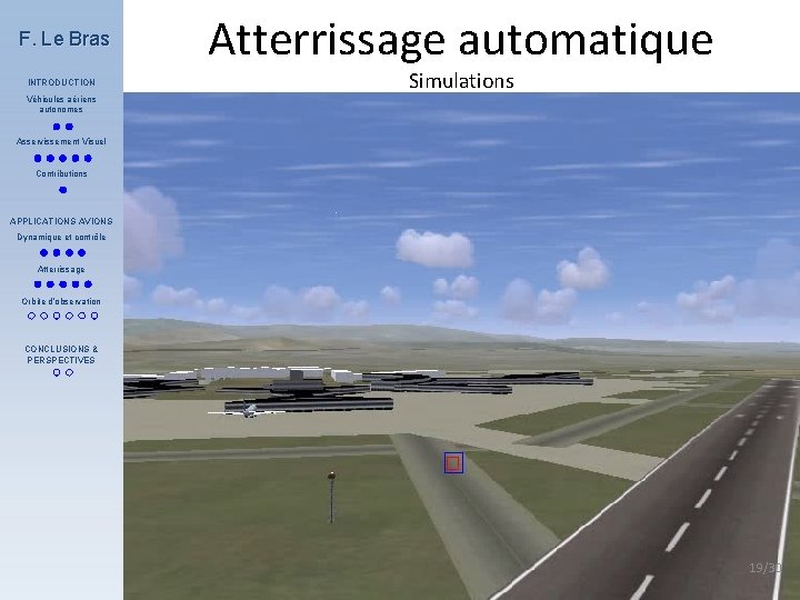 Atterrissage automatique F. Le Bras Simulations INTRODUCTION Véhicules aériens autonomes Asservissement Visuel Contributions APPLICATIONS