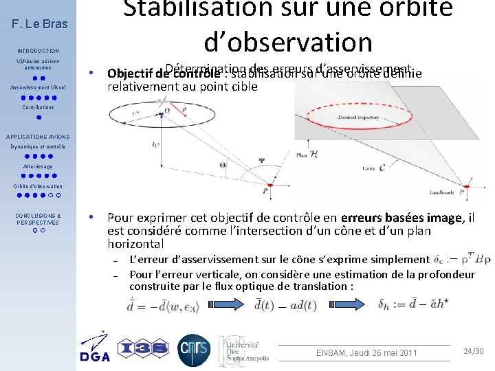 Stabilisation sur une orbite d’observation F. Le Bras INTRODUCTION Véhicules aériens autonomes Asservissement Visuel