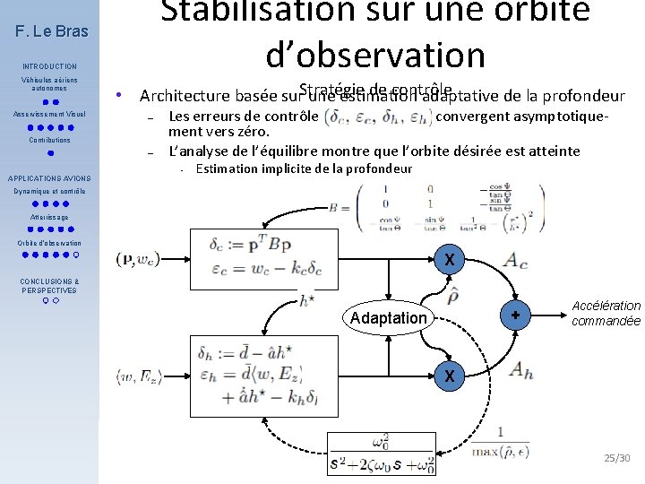 Stabilisation sur une orbite d’observation F. Le Bras INTRODUCTION Véhicules aériens autonomes Asservissement Visuel