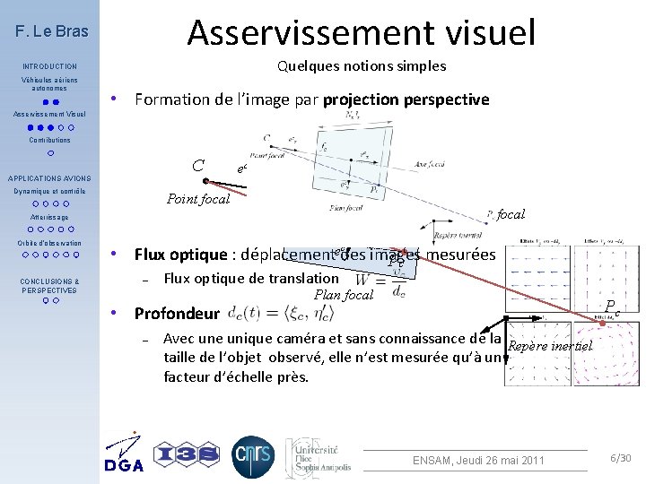Asservissement visuel F. Le Bras Quelques notions simples INTRODUCTION Véhicules aériens autonomes • Formation