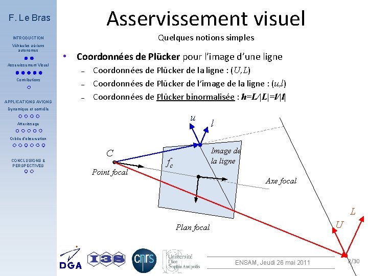 Asservissement visuel F. Le Bras Quelques notions simples INTRODUCTION Véhicules aériens autonomes • Coordonnées