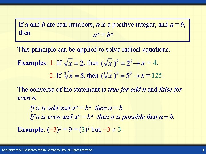 If a and b are real numbers, n is a positive integer, and a