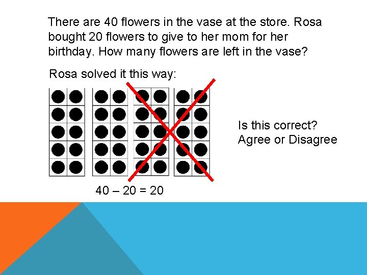 There are 40 flowers in the vase at the store. Rosa bought 20 flowers