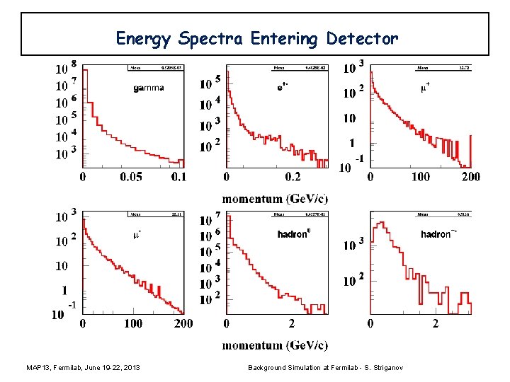 Energy Spectra Entering Detector MAP 13, Fermilab, June 19 -22, 2013 Background Simulation at