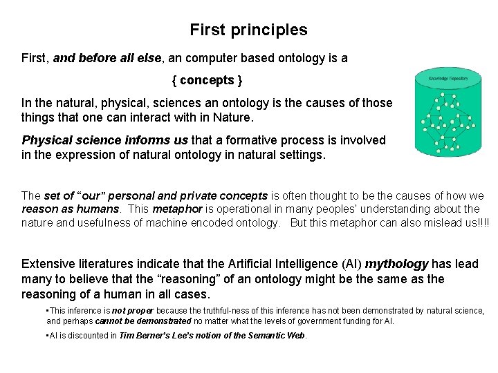 First principles First, and before all else, an computer based ontology is a {
