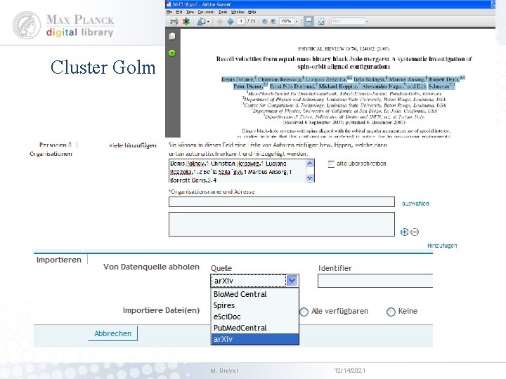 Cluster Golm M. Dreyer 12/14/2021 