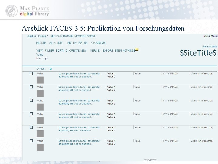 Ausblick FACES 3. 5: Publikation von Forschungsdaten M. Dreyer 12/14/2021 