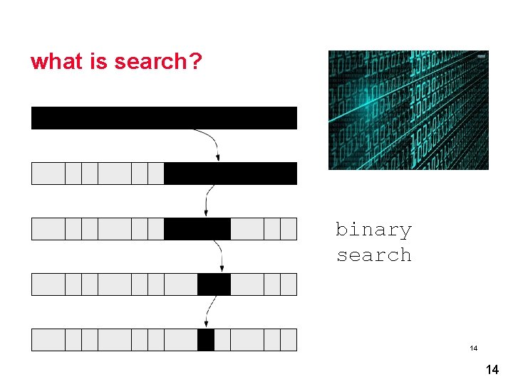 what is search? binary search We Teach_CS, Austin, 2016 14 14 