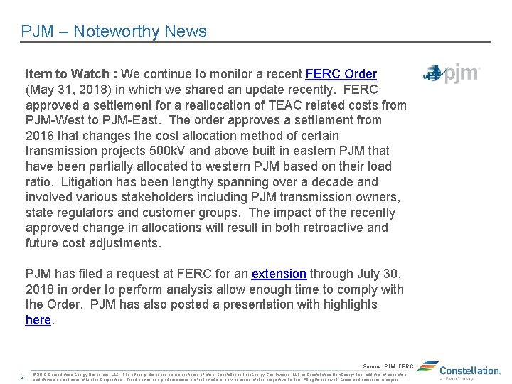 PJM – Noteworthy News Item to Watch : We continue to monitor a recent