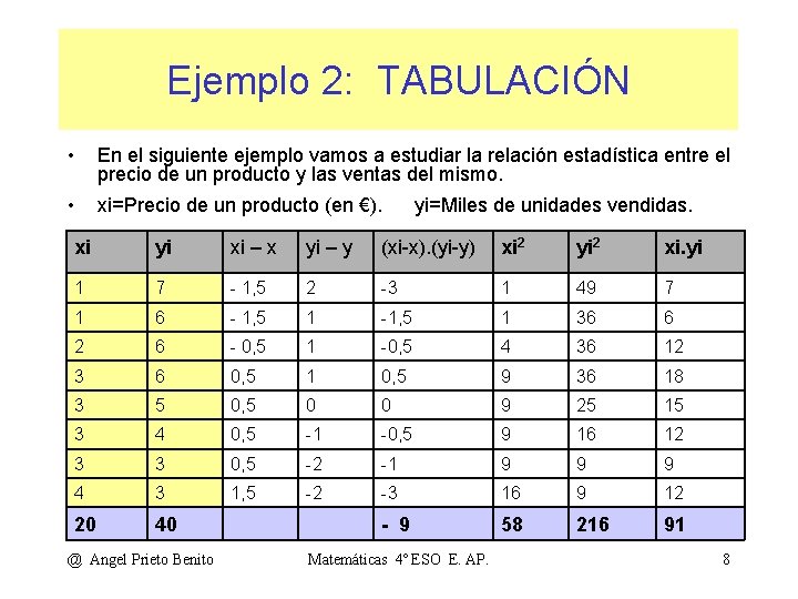 Ejemplo 2: TABULACIÓN • En el siguiente ejemplo vamos a estudiar la relación estadística