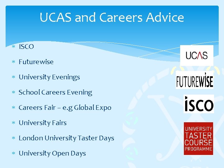 UCAS and Careers Advice ISCO Futurewise University Evenings School Careers Evening Careers Fair –