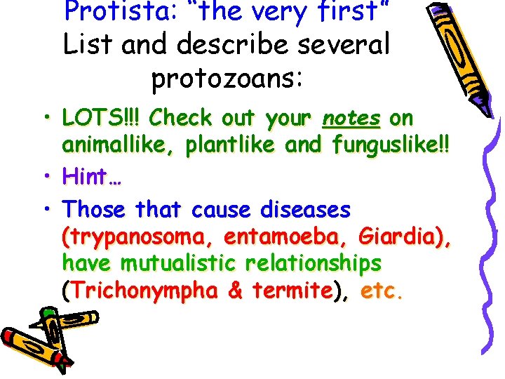 Protista: “the very first” List and describe several protozoans: • LOTS!!! Check out your