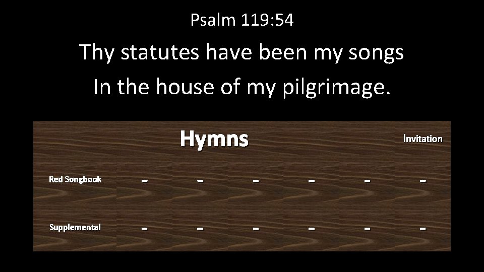 Psalm 119: 54 Thy statutes have been my songs In the house of my