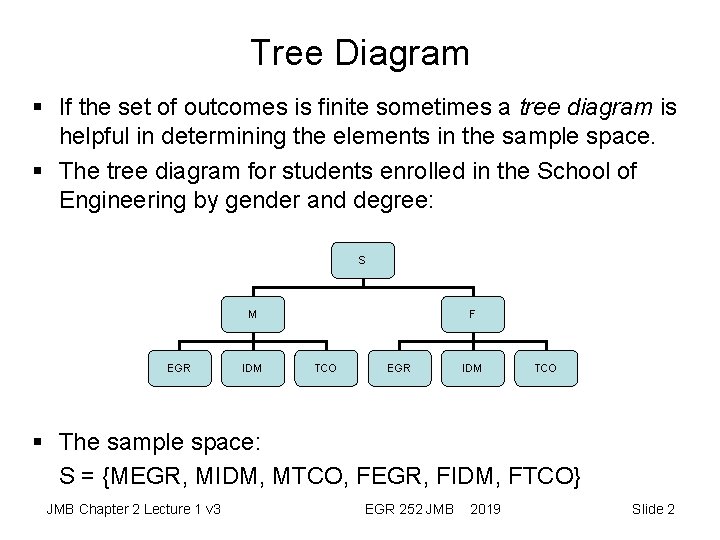 Tree Diagram § If the set of outcomes is finite sometimes a tree diagram