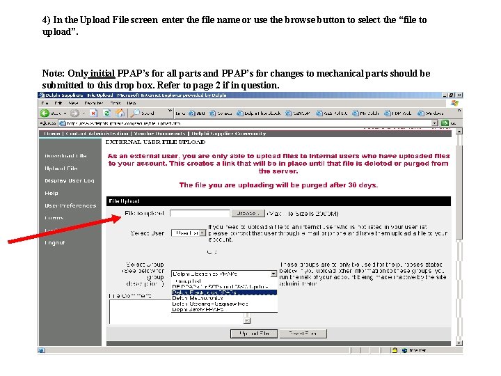 4) In the Upload File screen enter the file name or use the browse