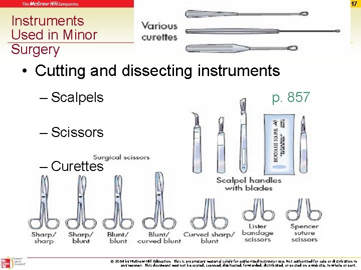 44 -17 Instruments Used in Minor Surgery • Cutting and dissecting instruments – Scalpels