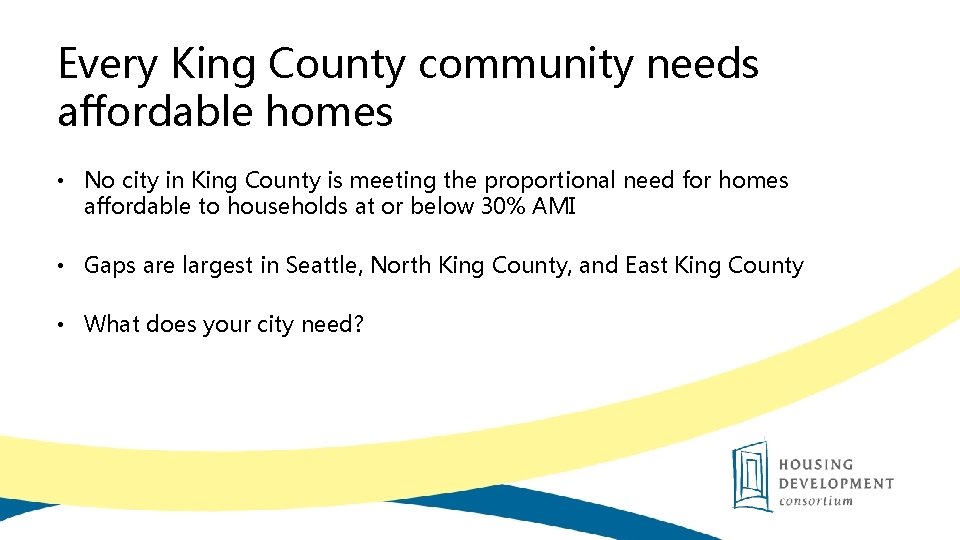 Every King County community needs affordable homes • No city in King County is