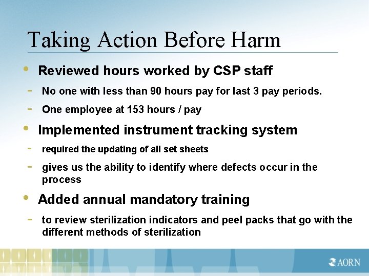 Taking Action Before Harm • - - • - Reviewed hours worked by CSP