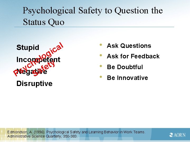 Psychological Safety to Question the Status Quo Stupid l a ic g o l
