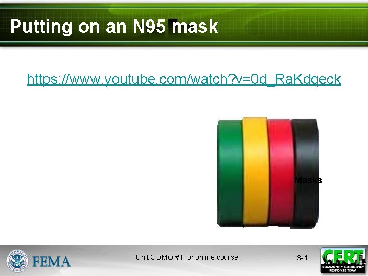 Putting on an N 95 mask https: //www. youtube. com/watch? v=0 d_Ra. Kdqeck Masks