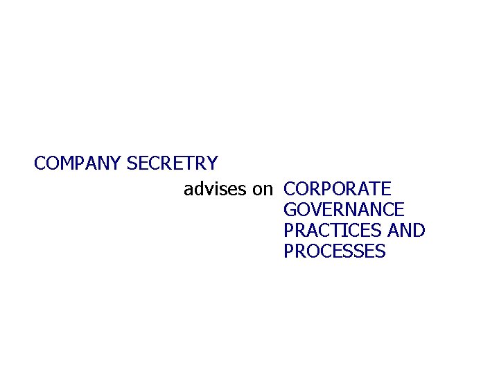 COMPANY SECRETRY advises on CORPORATE GOVERNANCE PRACTICES AND PROCESSES 