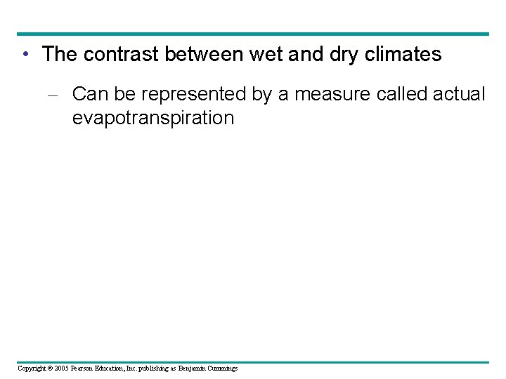  • The contrast between wet and dry climates – Can be represented by