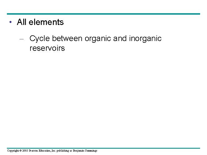  • All elements – Cycle between organic and inorganic reservoirs Copyright © 2005