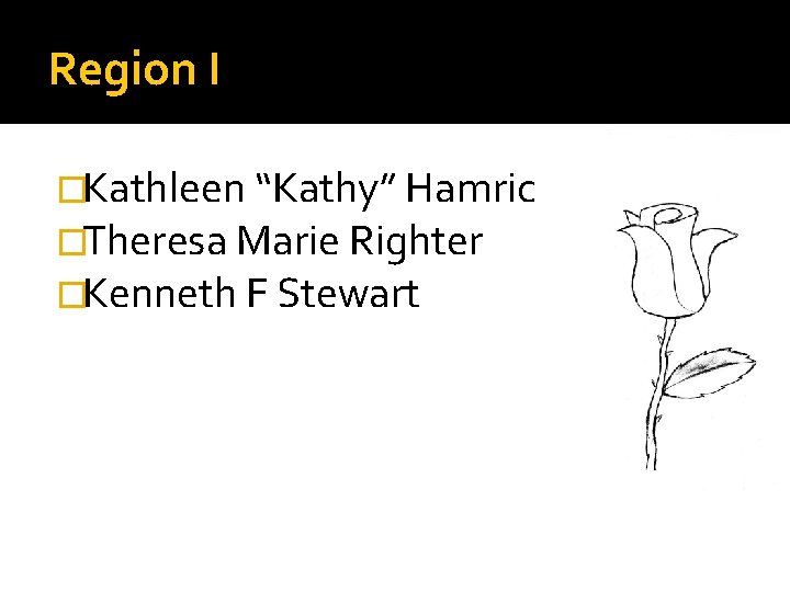 Region I �Kathleen “Kathy” Hamric �Theresa Marie Righter �Kenneth F Stewart 