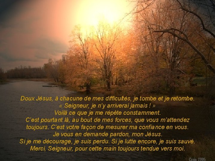 Doux Jésus, à chacune de mes difficultés, je tombe et je retombe. « Seigneur,