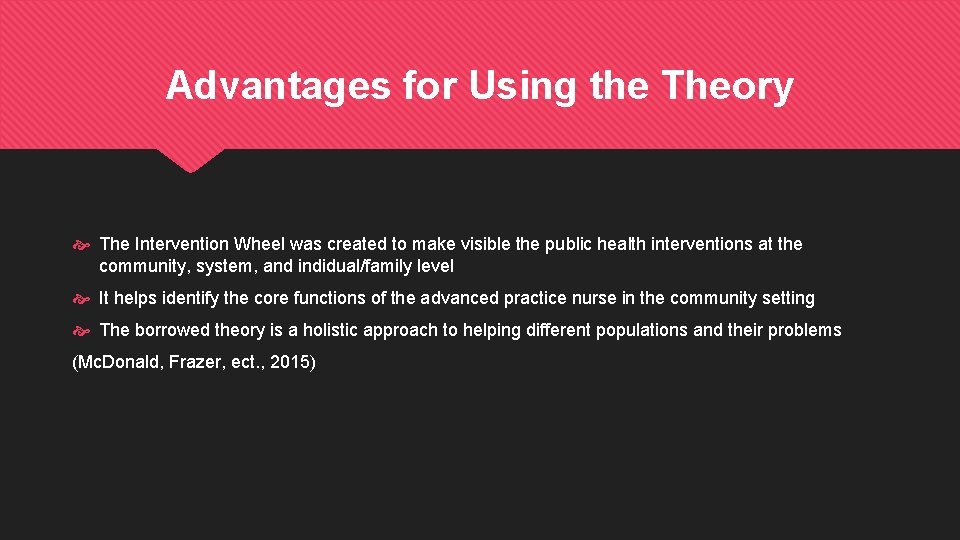 Advantages for Using the Theory The Intervention Wheel was created to make visible the