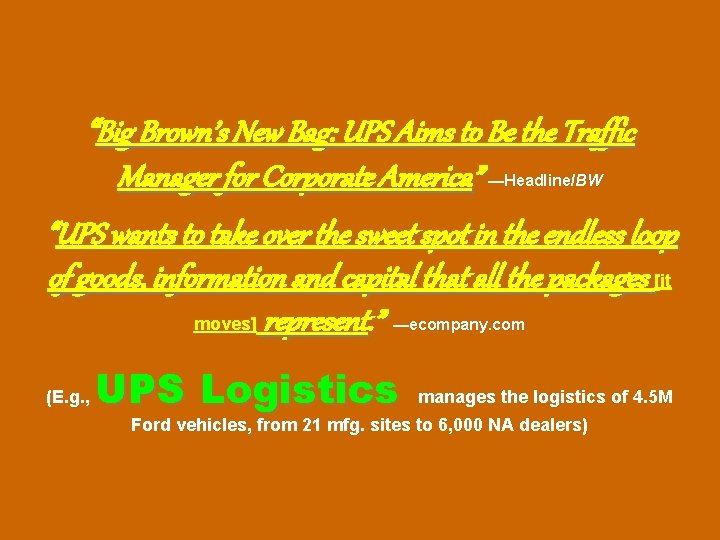 “Big Brown’s New Bag: UPS Aims to Be the Traffic Manager for Corporate America”