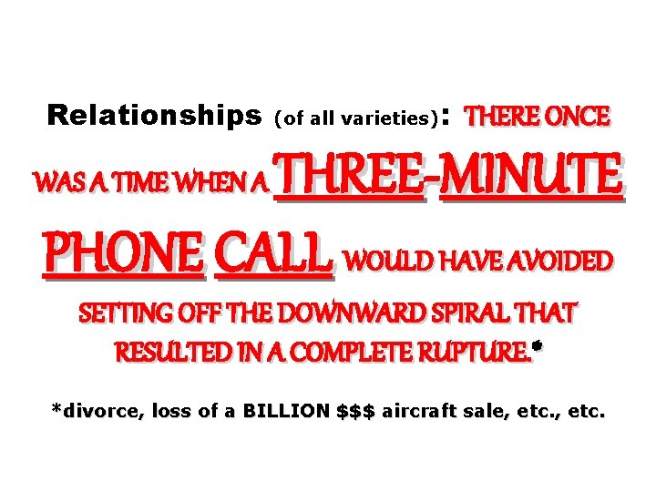 Relationships (of all varieties) : THERE ONCE THREE-MINUTE PHONE CALL WOULD HAVE AVOIDED WAS