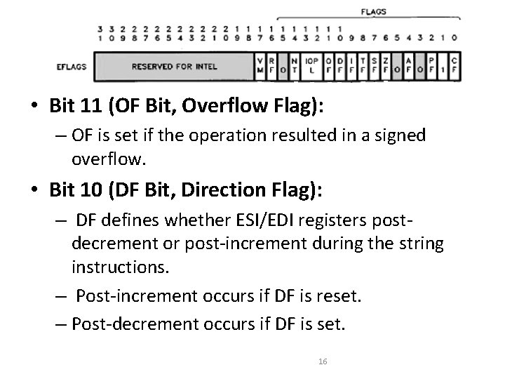 • Bit 11 (OF Bit, Overflow Flag): – OF is set if the • Bit 11 (OF Bit, Overflow Flag): – OF is set if the