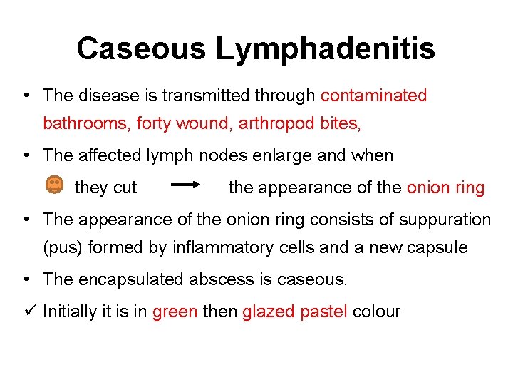 Caseous Lymphadenitis • The disease is transmitted through contaminated bathrooms, forty wound, arthropod bites,