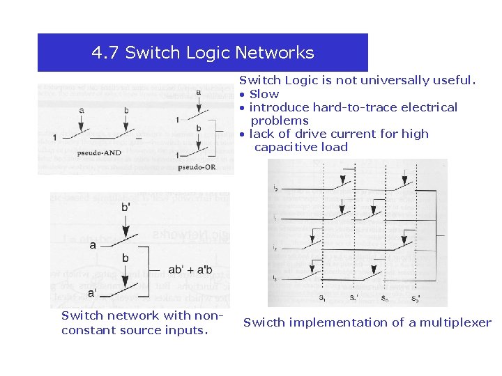4. 7 Switch Logic Networks Switch Logic is not universally useful. • Slow •