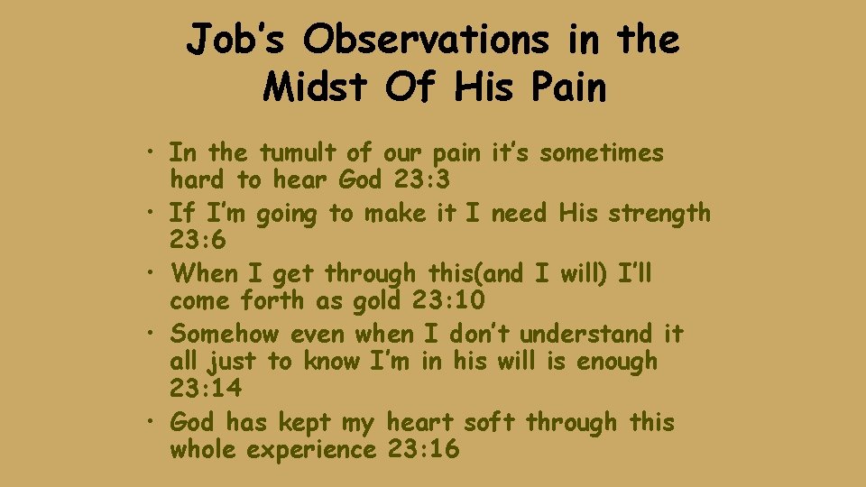 Job’s Observations in the Midst Of His Pain • In the tumult of our