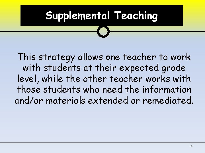 Supplemental Teaching This strategy allows one teacher to work with students at their expected