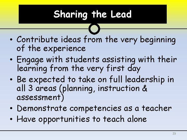 Sharing the Lead • Contribute ideas from the very beginning of the experience •