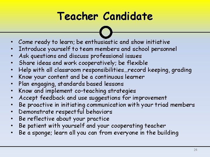 Teacher Candidate • • • • Come ready to learn; be enthusiastic and show