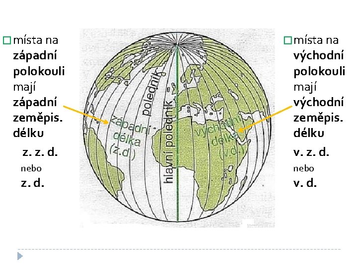 � místa na západní polokouli mají západní zeměpis. délku z. z. d. � místa