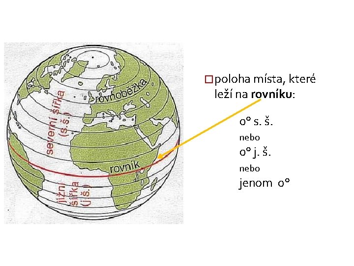 � poloha místa, které leží na rovníku: 0° s. š. nebo 0° j. š.