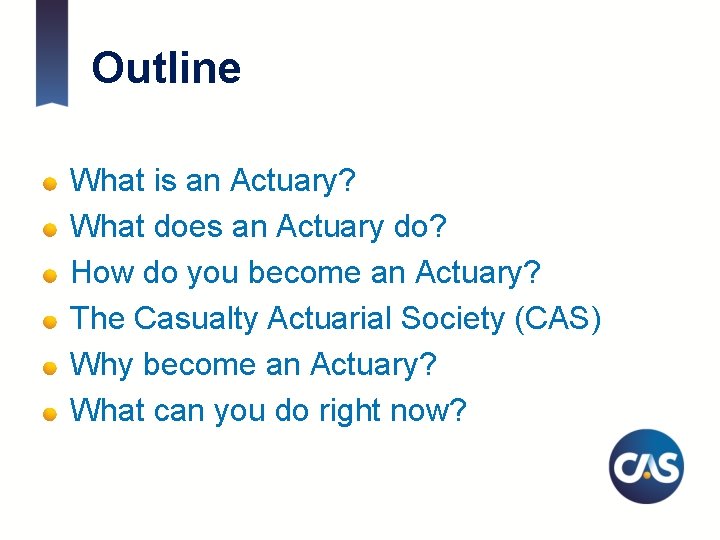 Outline What is an Actuary? What does an Actuary do? How do you become