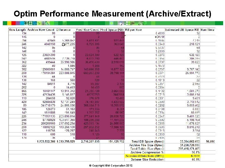 Optim Performance Measurement (Archive/Extract) © Copyright IBM Corporation 2012 