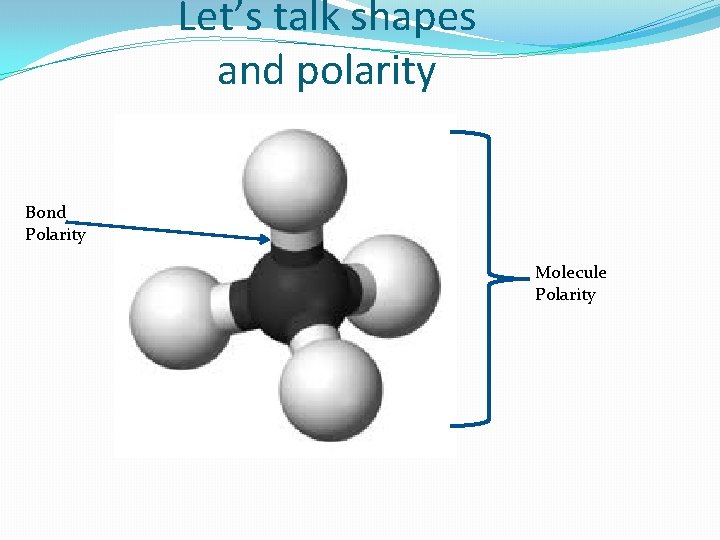 Let’s talk shapes and polarity Bond Polarity Molecule Polarity 