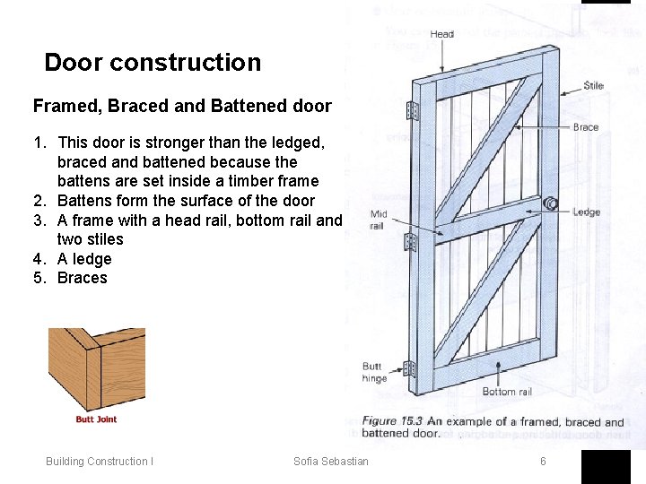 Door construction Framed, Braced and Battened door 1. This door is stronger than the