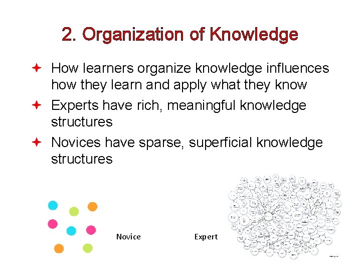 2. Organization of Knowledge How learners organize knowledge influences how they learn and apply
