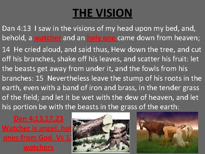 THE VISION Dan 4: 13 I saw in the visions of my head upon
