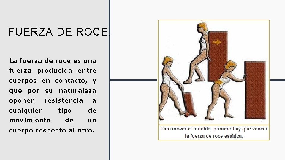 FUERZA DE ROCE. La fuerza de roce es una fuerza producida entre cuerpos en