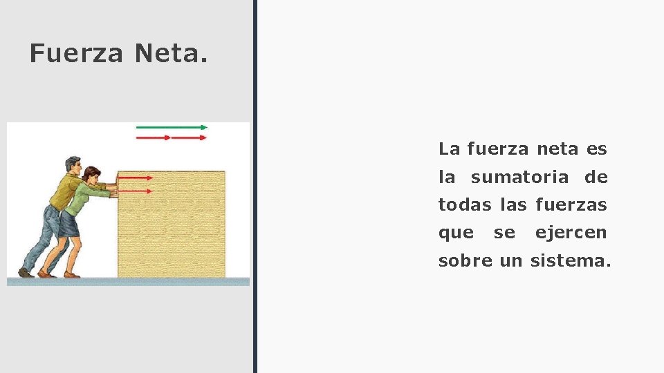 Fuerza Neta. La fuerza neta es la sumatoria de todas las fuerzas que se