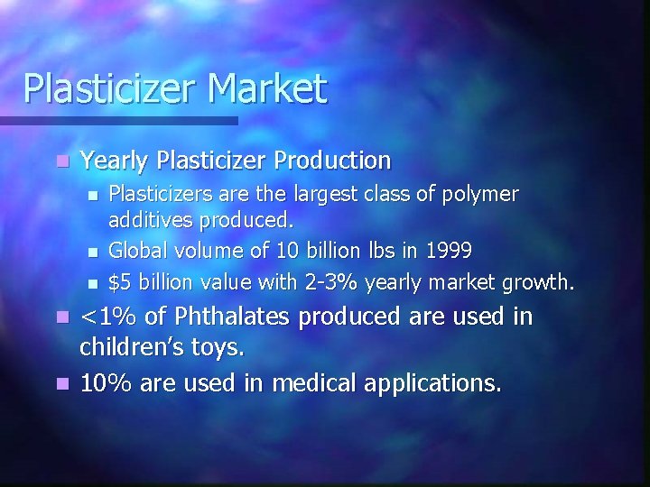 Plasticizer Market n Yearly Plasticizer Production n Plasticizers are the largest class of polymer